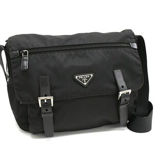 Prada Vela Pattina Crossbody Shoulder Bag Nero Black Triangle Logo Plate